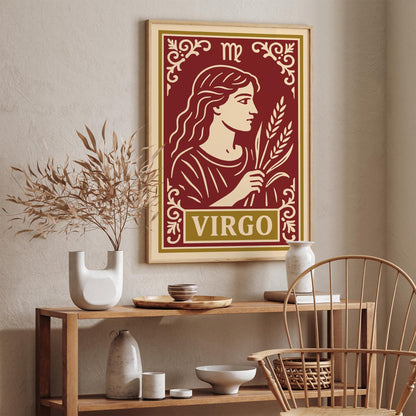 Virgo Horoscope Sign Poster in Rococo Vintage Style