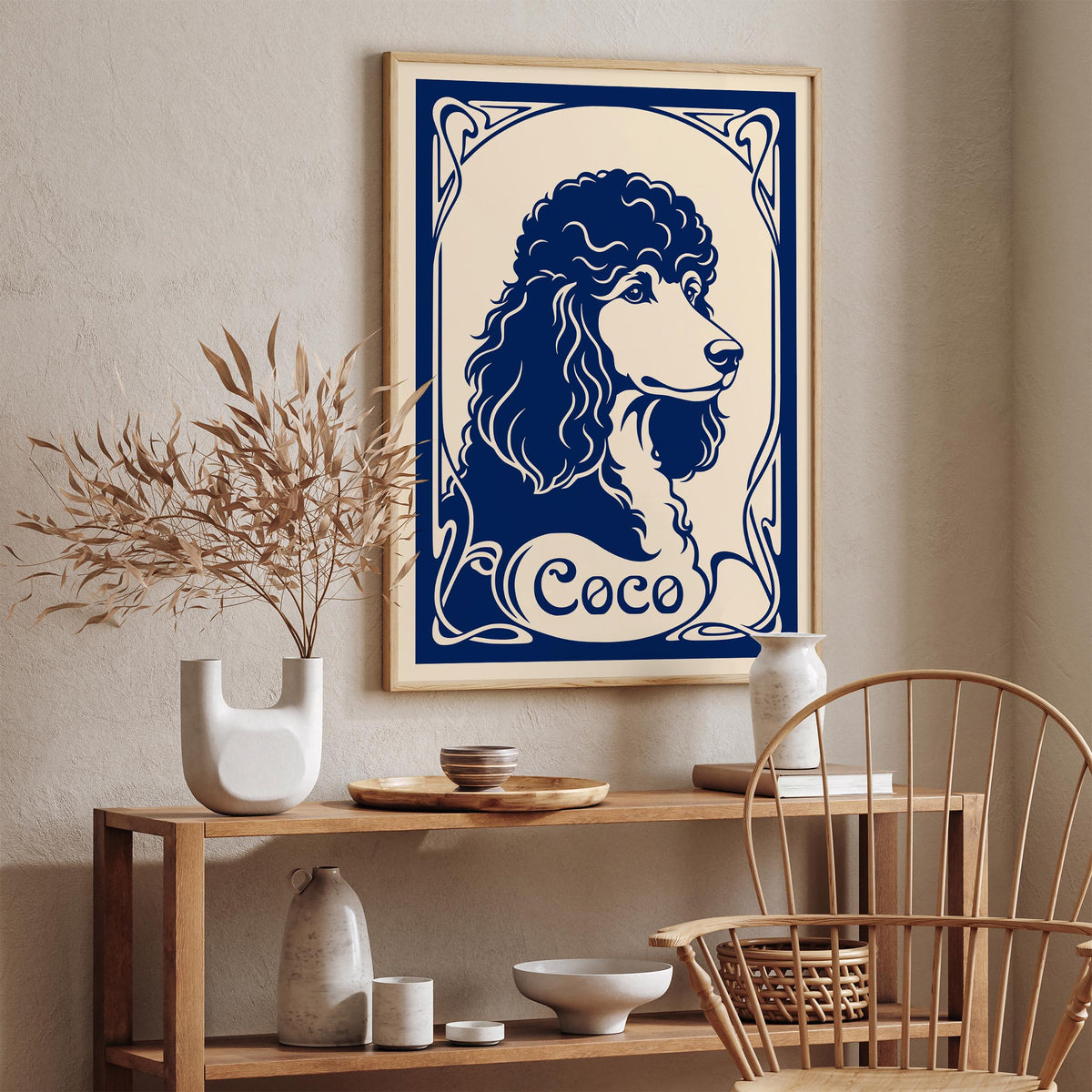 Navy Blue Poodle Portrait Poster