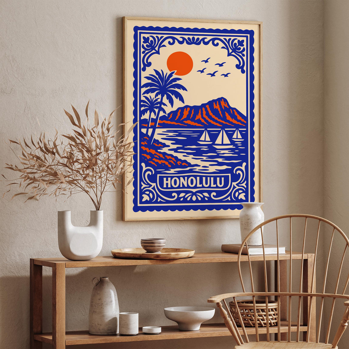 Honolulu Hawaii Blue Landscape Poster