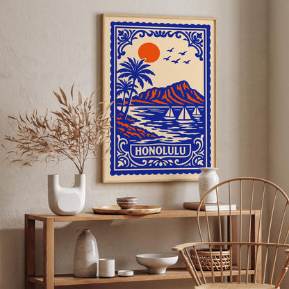 Honolulu Hawaii Blue Landscape Poster