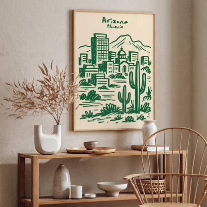 Phoenix Arizona Green Cityscape Travel Poster
