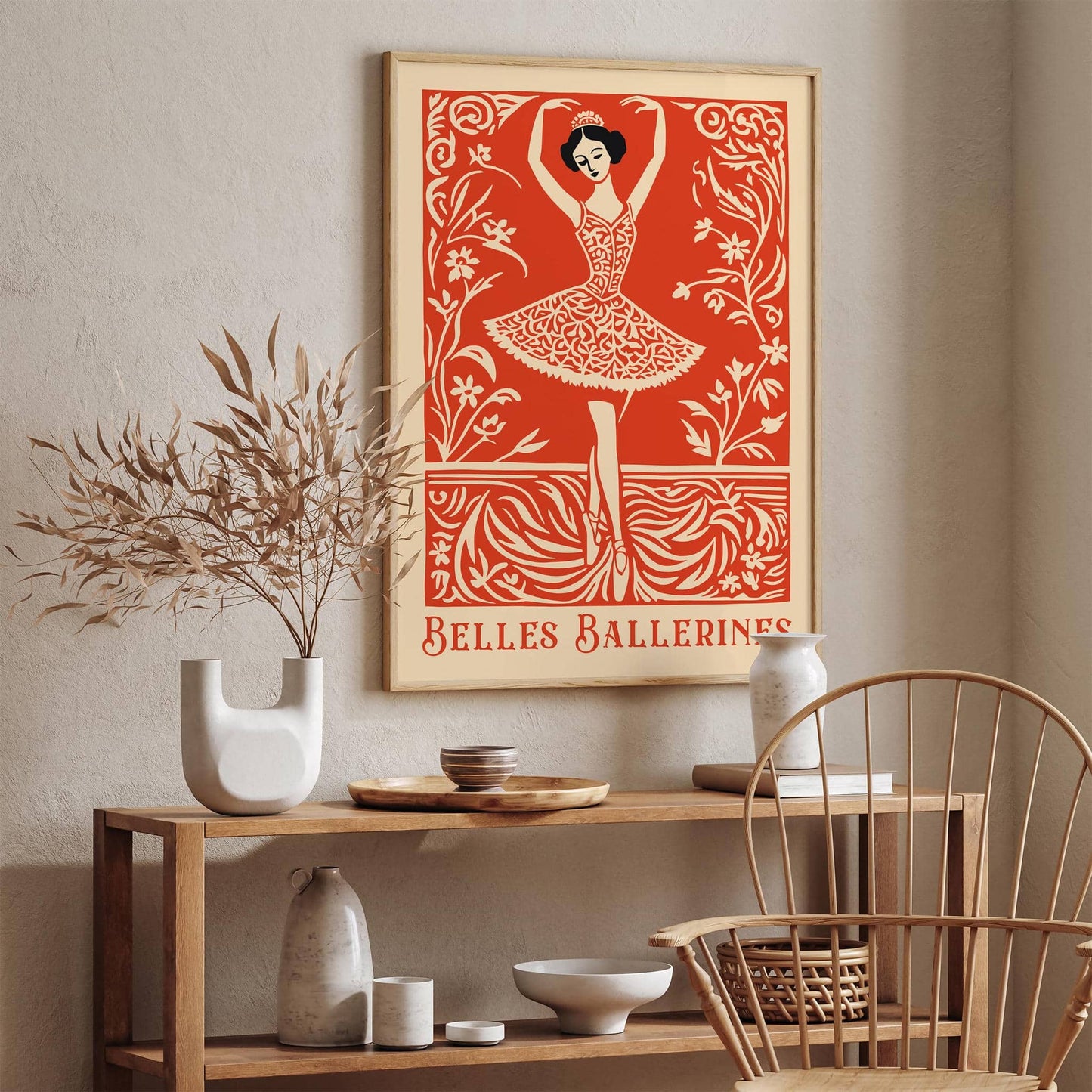 Red Vintage Ballerina Art Print