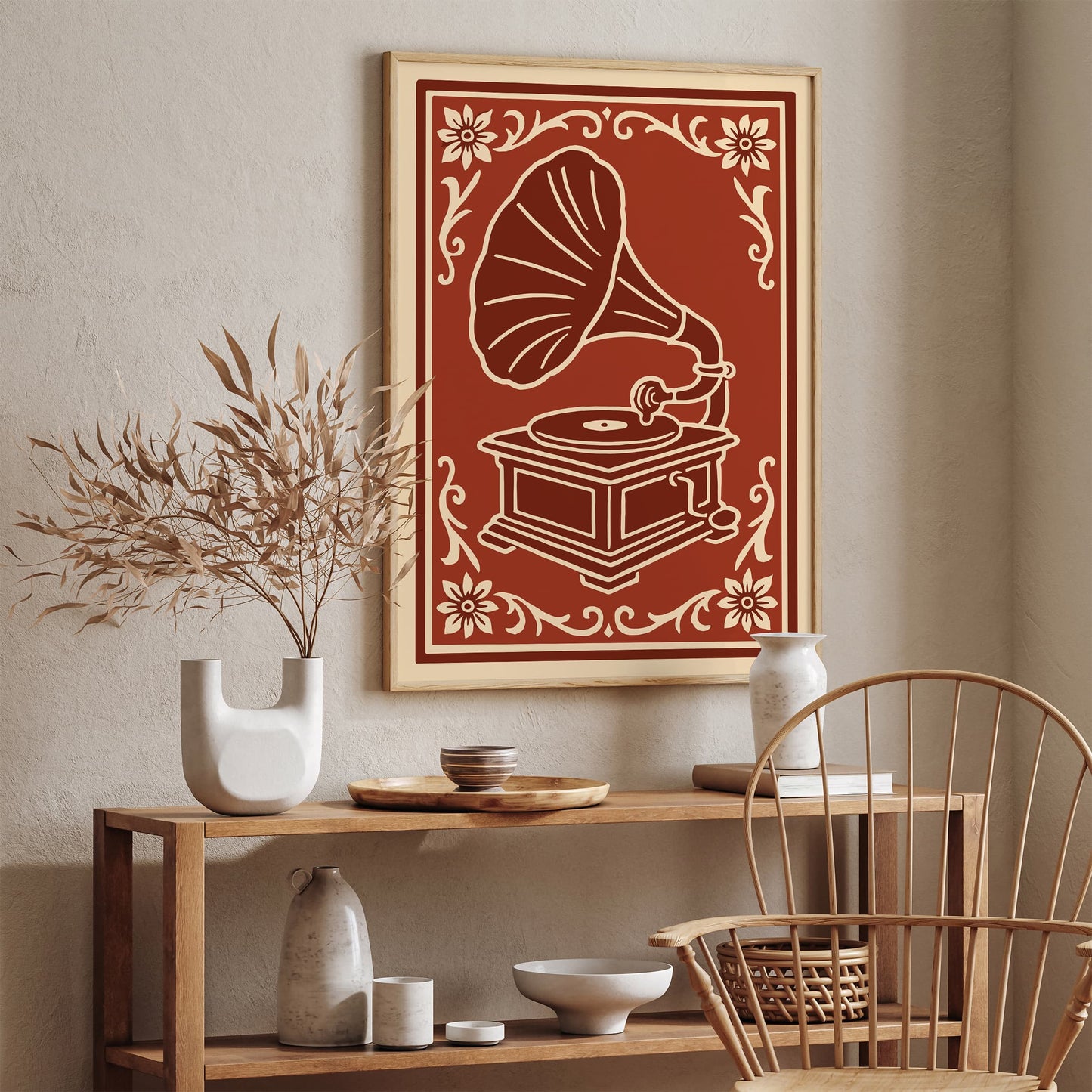 Vintage Gramophone Poster - Red Rococo Revival Music Print