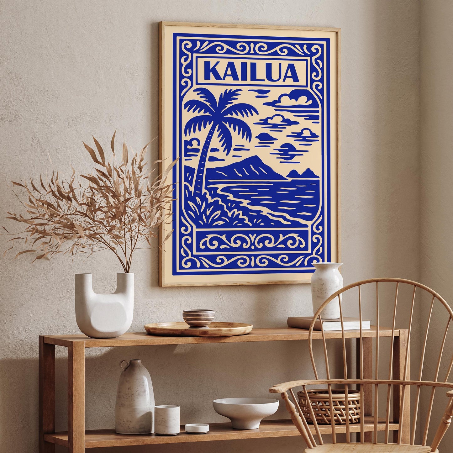 Kailua Travel Poster - Blue Hawaii Landscape Wall Art Print