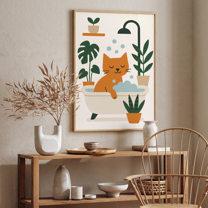 Cat Taking Bath Poster