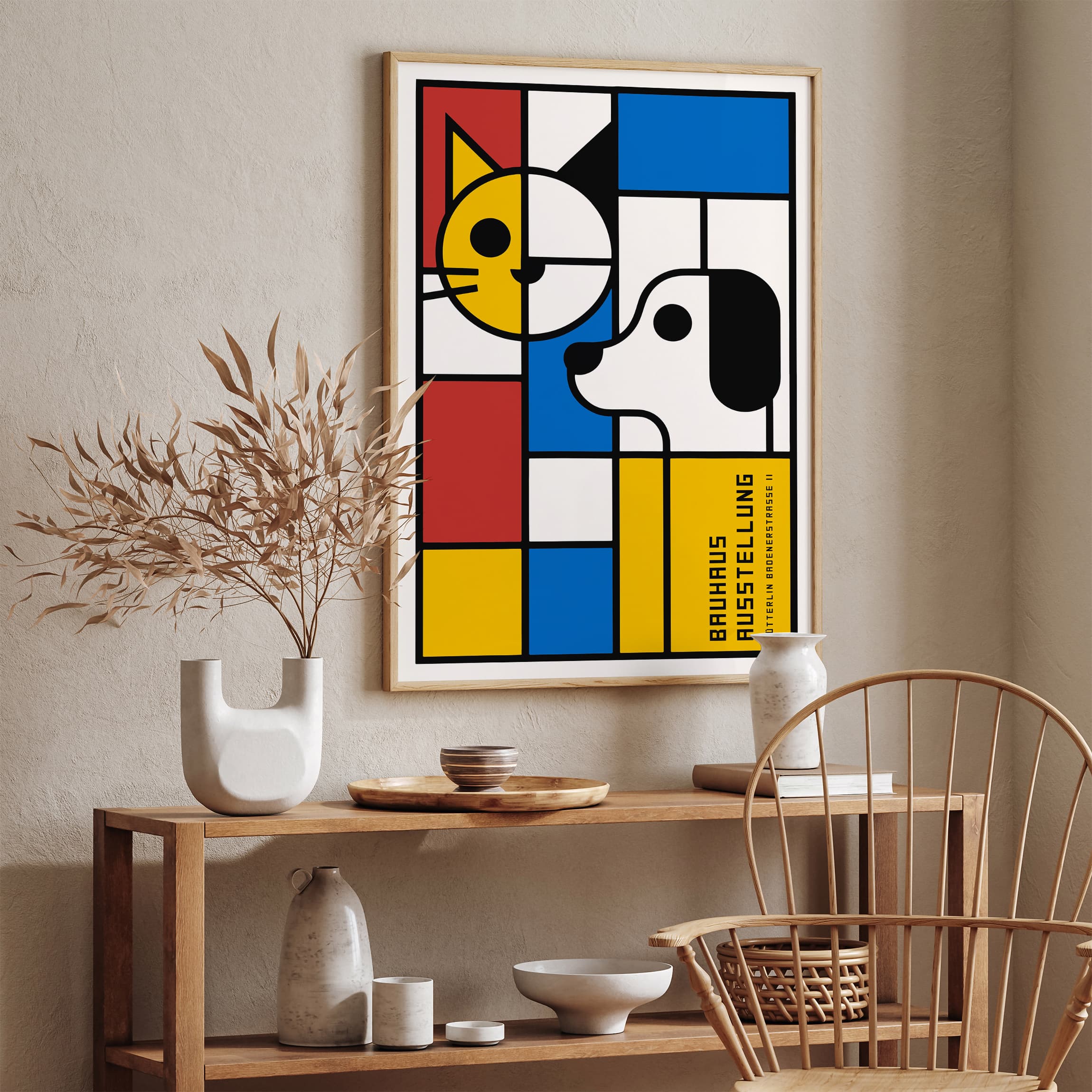 アート・デザイン・音楽 bauhaus design DUMONT Bauhaus Ausstellung Modern Cat & Dog Art Print – HypeSheriff