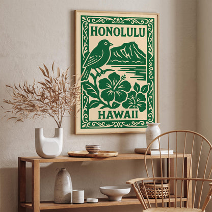 Honolulu Hawaii Poster - Green Travel Print