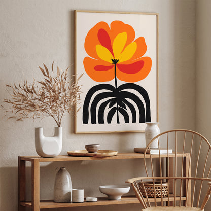 Retro Orange Pop Art Flower Poster