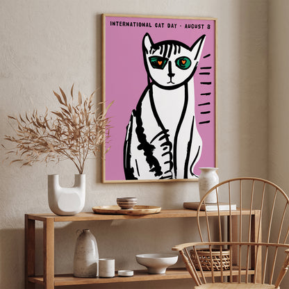 International Cat Day Retro Poster