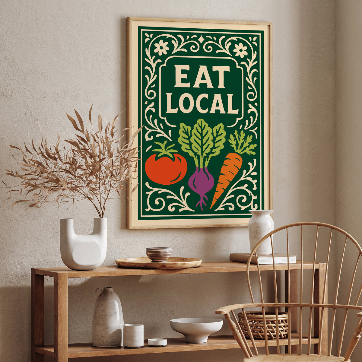 Eat Local Green Rococo Art Poster