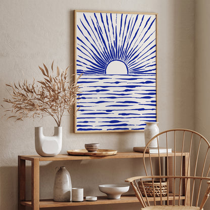 Indigo Blue Line Art Sunset Poster