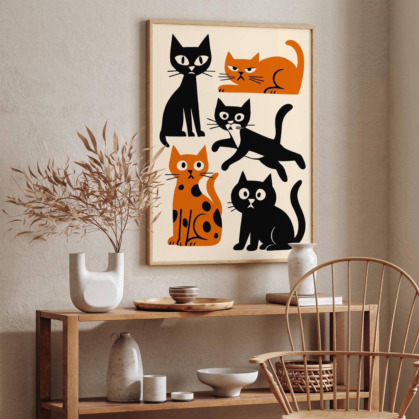 Grumpy Cats Poster, Moody Feline Wall Art