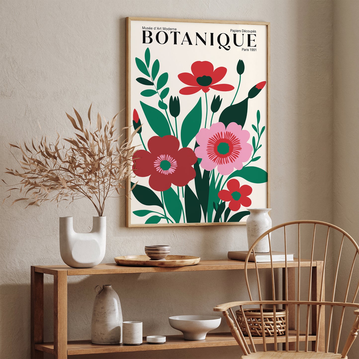 Red Floral Botanical Poster - Retro French Art Print