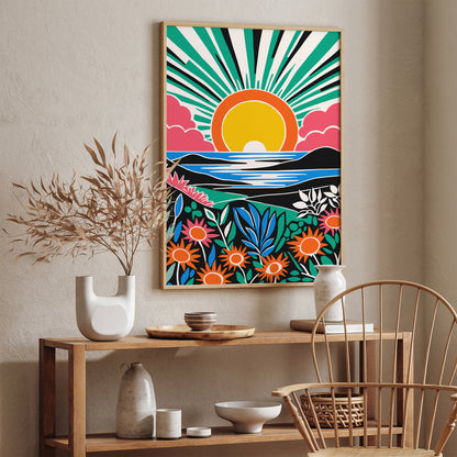 Colorful Groovy Sunset Art Print 2024