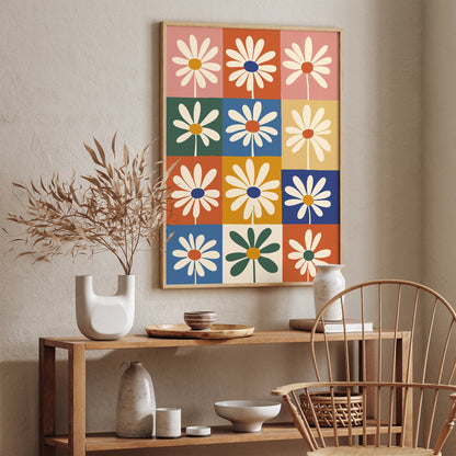 Retro Daisies Flowers Poster