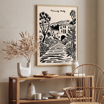 Tuscany, Italy Black Ink Art Print 2024