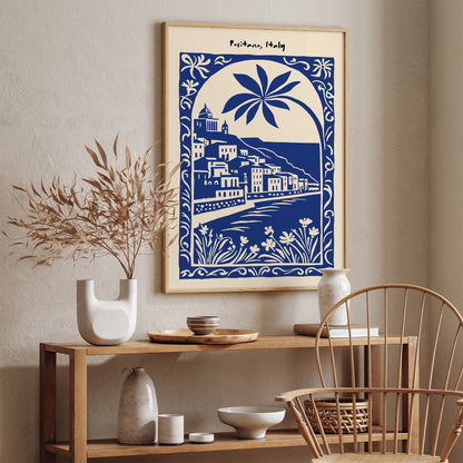 Positano Italy Blue Landscape Poster Print