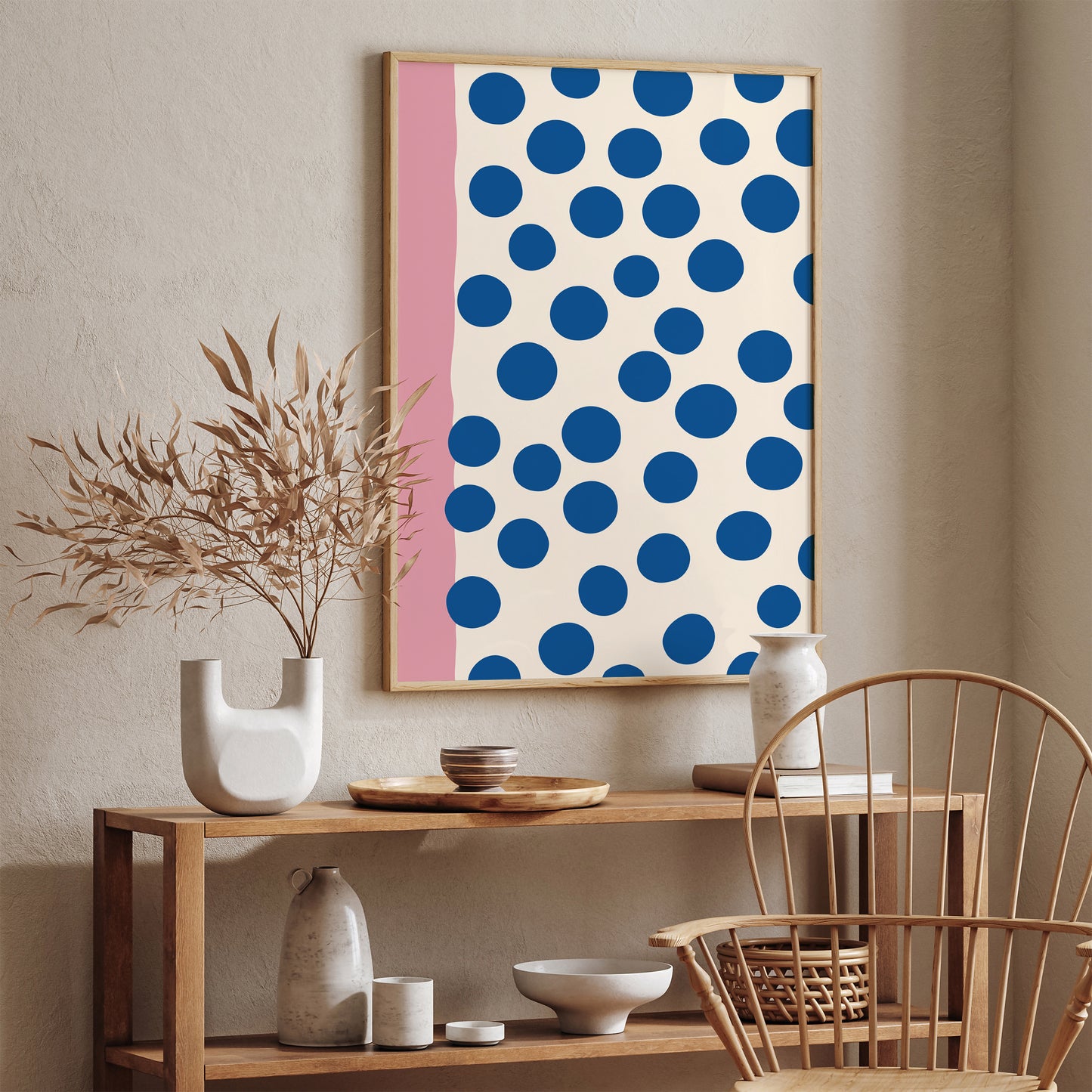 Mid-Century Geometric Art Blue Dots Poster