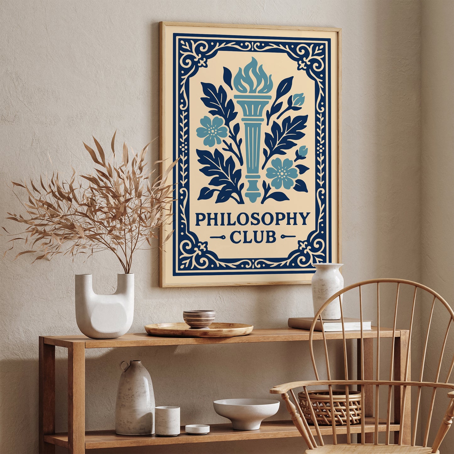 Philosophy Club Wall Art Print - Blue Rococo Style Poster