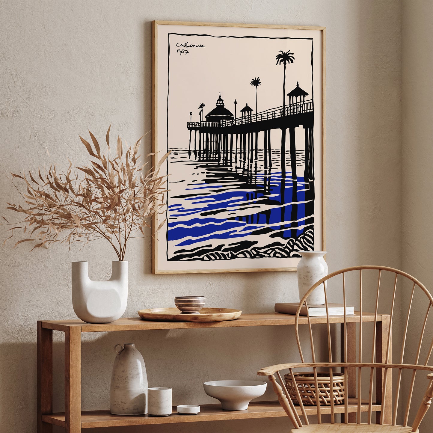 Ink Painting Vintage California Landscape Art Print