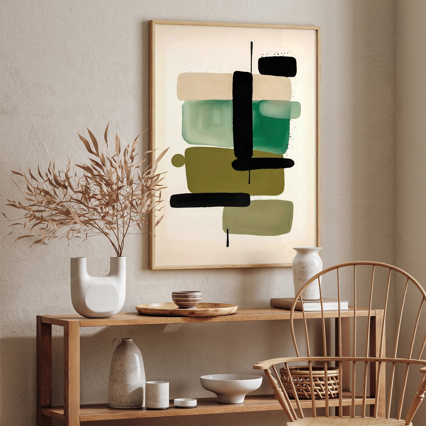 Tranquil Horizons -  Green Abstract Painting Print