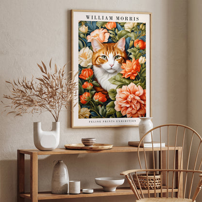 William Morris Feline Cat in Flowers Wall Art