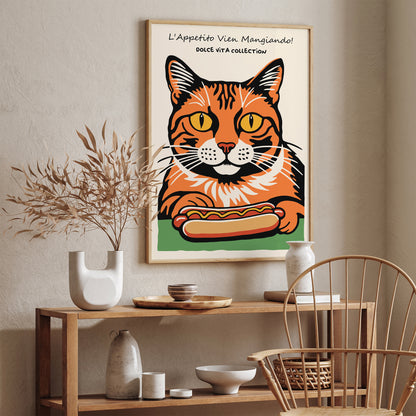 Cat Hot Dog Lover Funny Feline Art Print