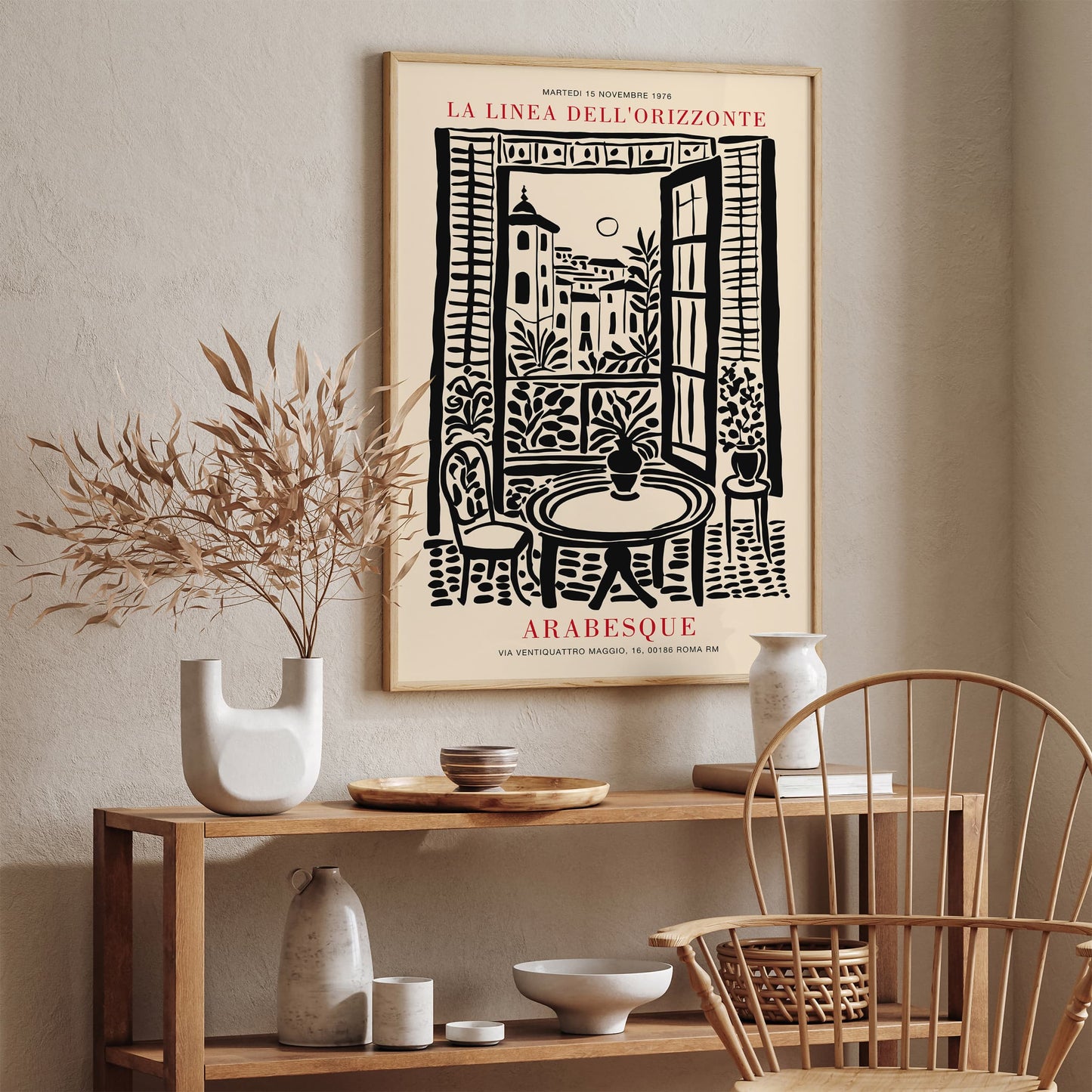 Italian Landscape Poster - Black Ink Painting Wall Art