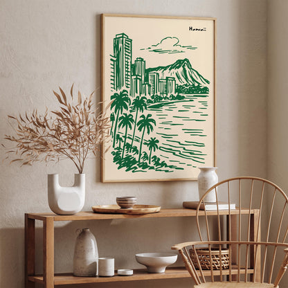 Hawaii Travel Poster - Handdrawn Style Wall Art
