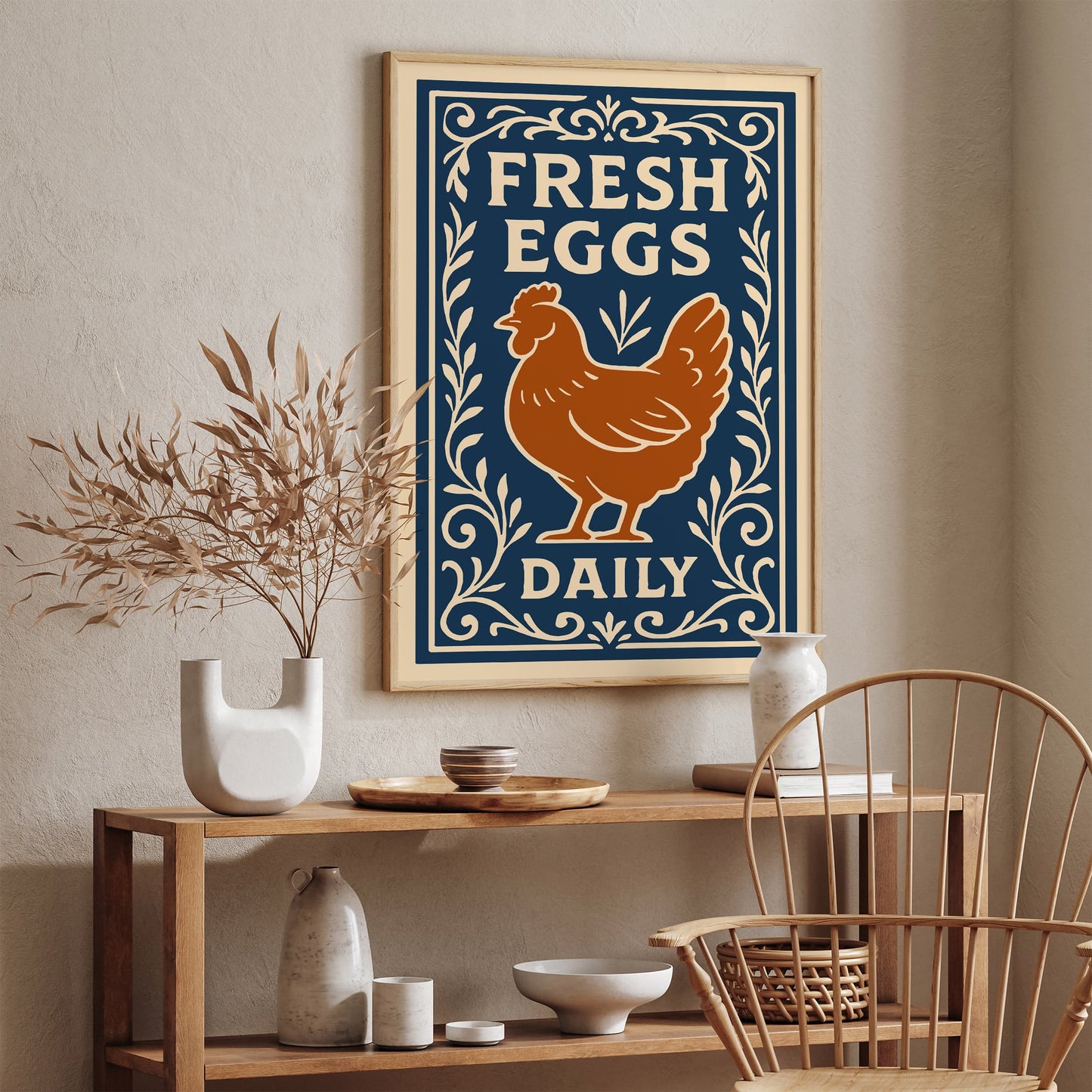 Fresh Eggs Daily Poster - Retro Kitchen Wall Art Print