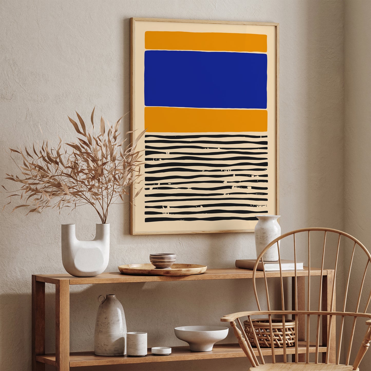 Abstract Blue and Yellow Line Art Poster