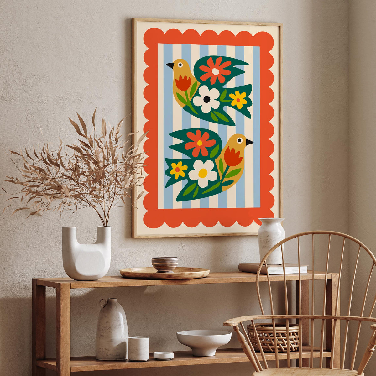 Colorful Folk Bird Poster