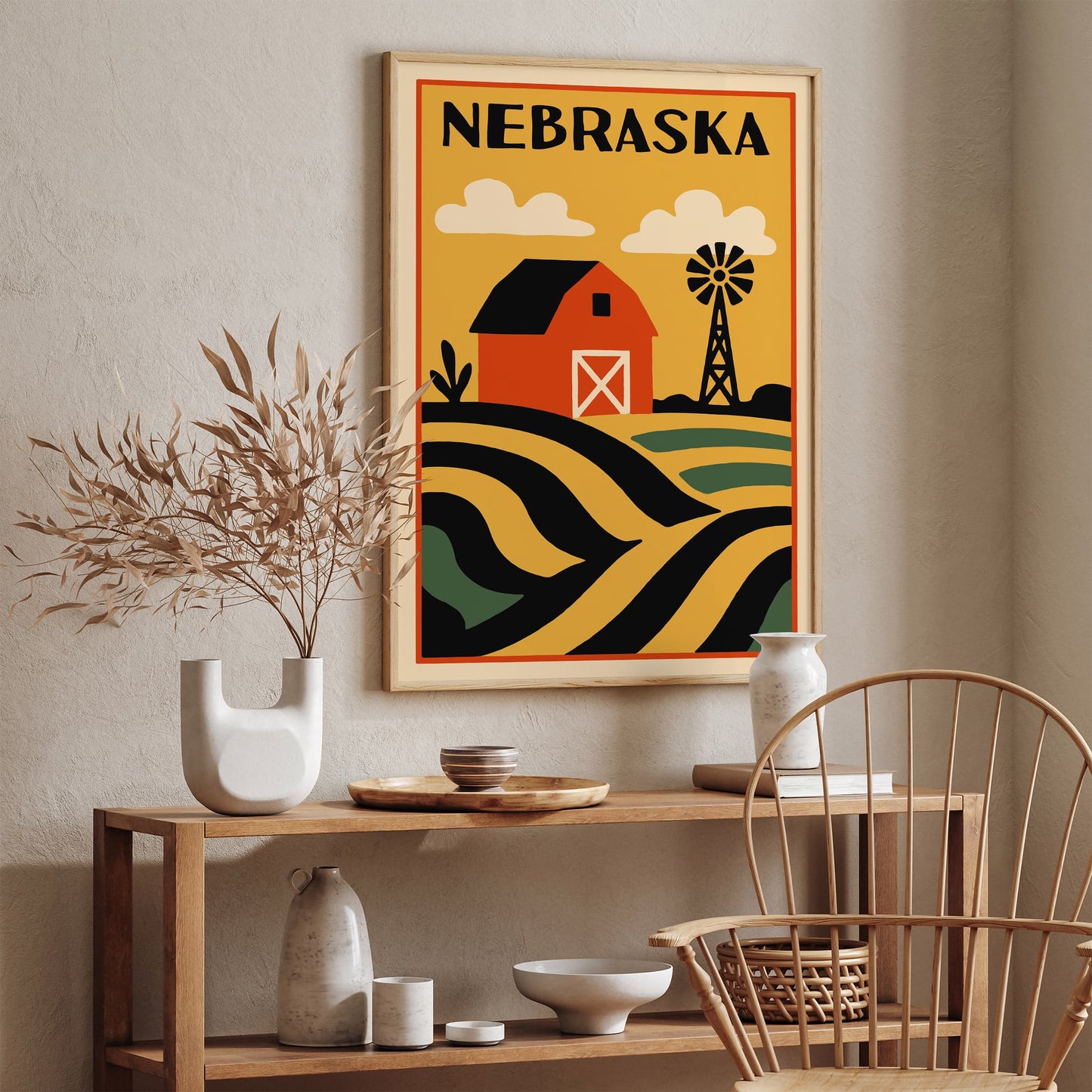 Nebraska State Retro Travel Poster