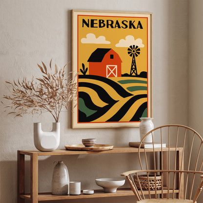 Nebraska State Retro Travel Poster
