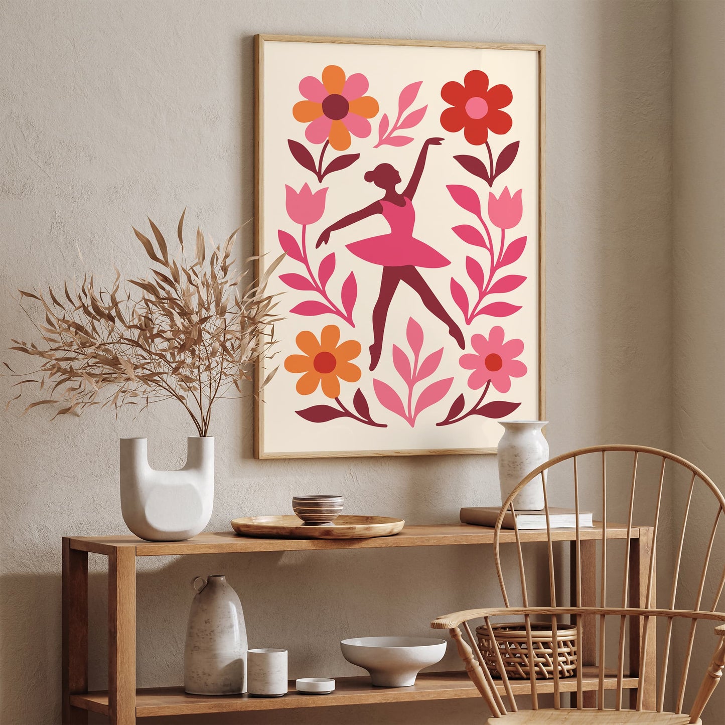 Ballerina Poster - Pink Floral Ballet Wall Art Girls Room
