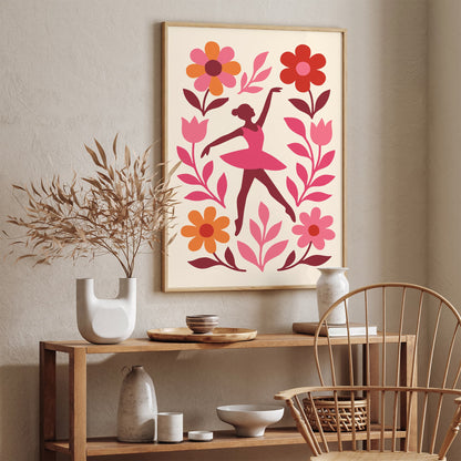 Ballerina Poster - Pink Floral Ballet Wall Art Girls Room