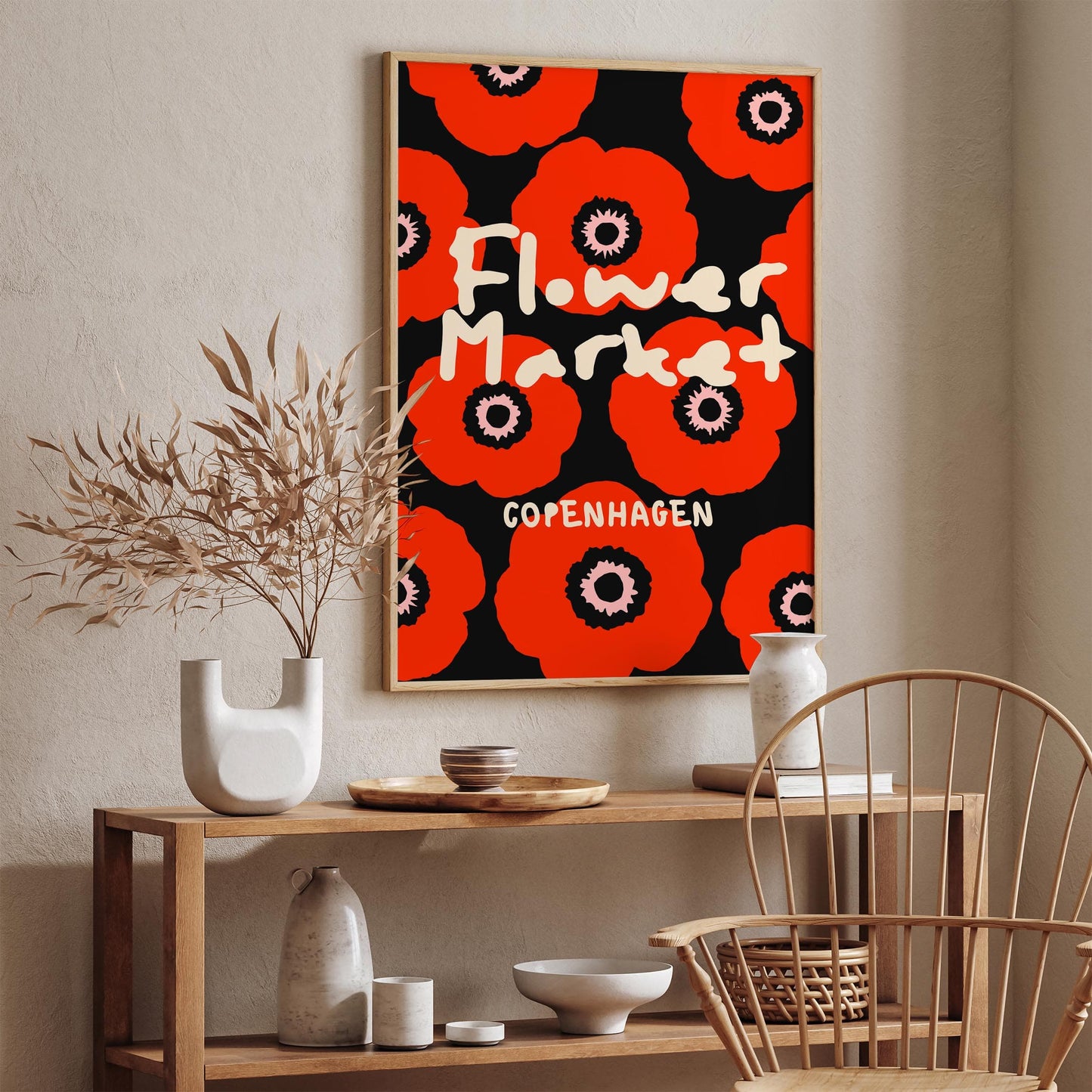 Flower Market Copenhagen Poster - Red Poppy Flowers Art Print