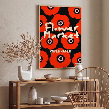 Flower Market Copenhagen Poster - Red Poppy Flowers Art Print