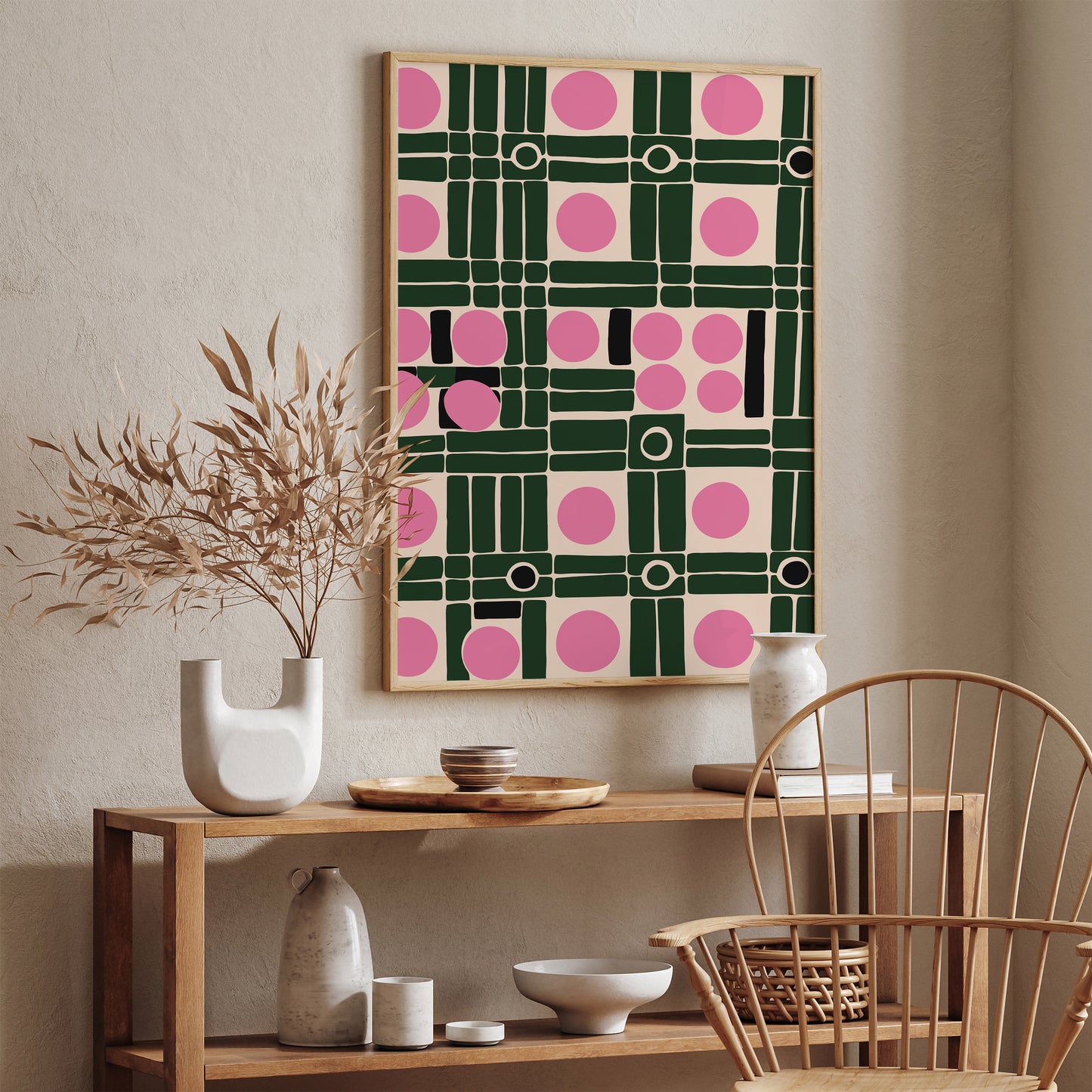 Modern Pink Green Abstract Print