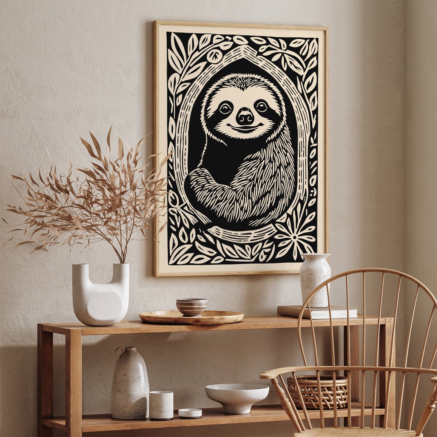 Sloth Portrait Poster - Vintage Animal Wall Art Print