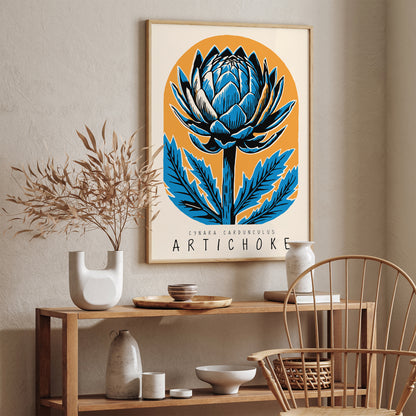 Yellow Blue Retro Artichoke Poster - Kitchen Art