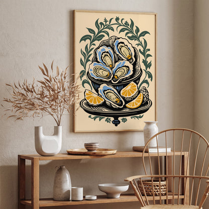 Victorian Oysters Plate Poster Kitchen Wall Decor