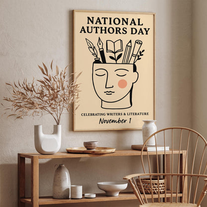 National Authors Day Poster, Literary Art Print