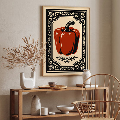 Red Bell Pepper Poster - Rococo Kitchen Wall Art Print