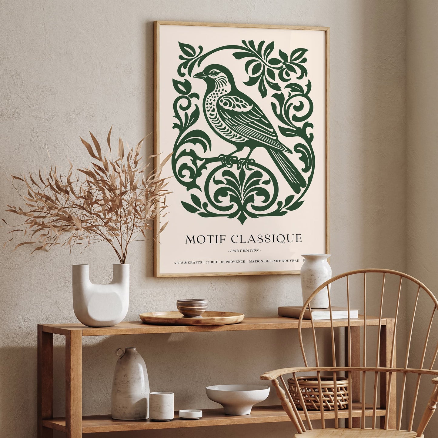 Green Bird Poster - Classic Elegant Wall Art Print