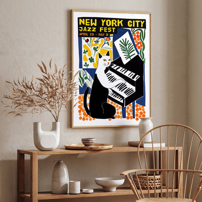 Retro Jazz Cat Poster - NYC Festival Wall Art