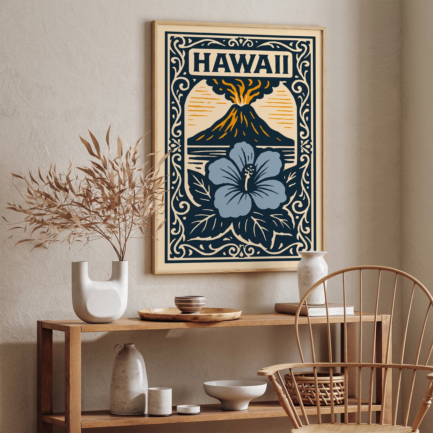 Hawaii Landscape Poster - Navy Blue Art Print