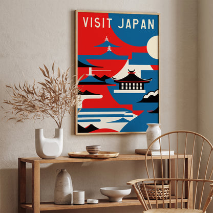 Visit Japan Retro Blue Wall Art