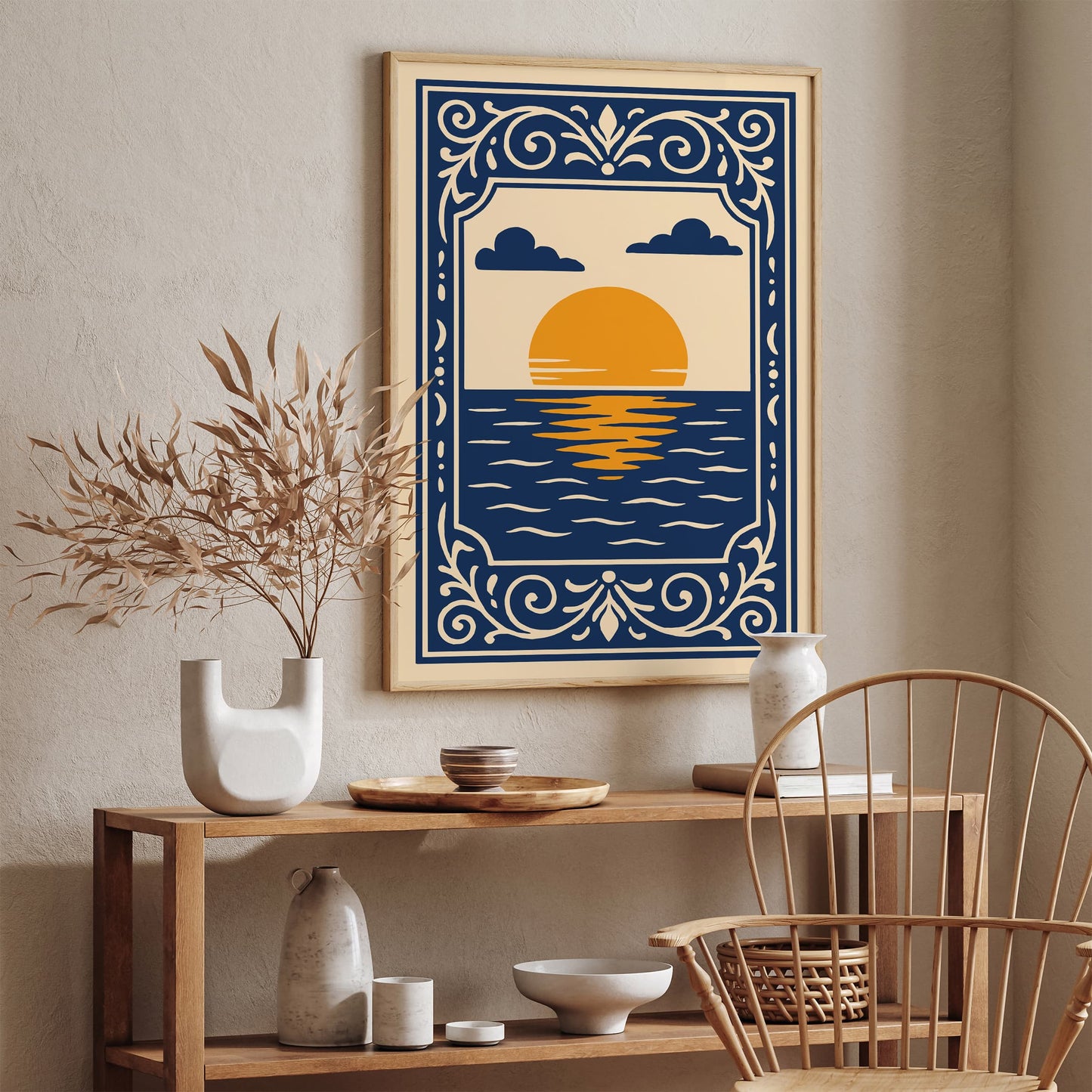 Navy Blue Sunset Landscape Wall Art Print