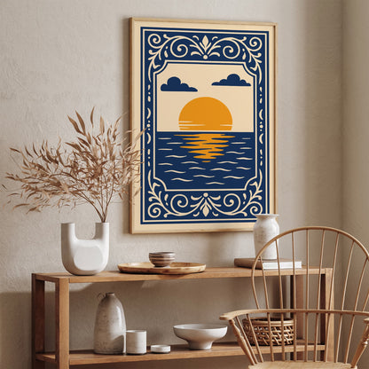 Navy Blue Sunset Landscape Wall Art Print